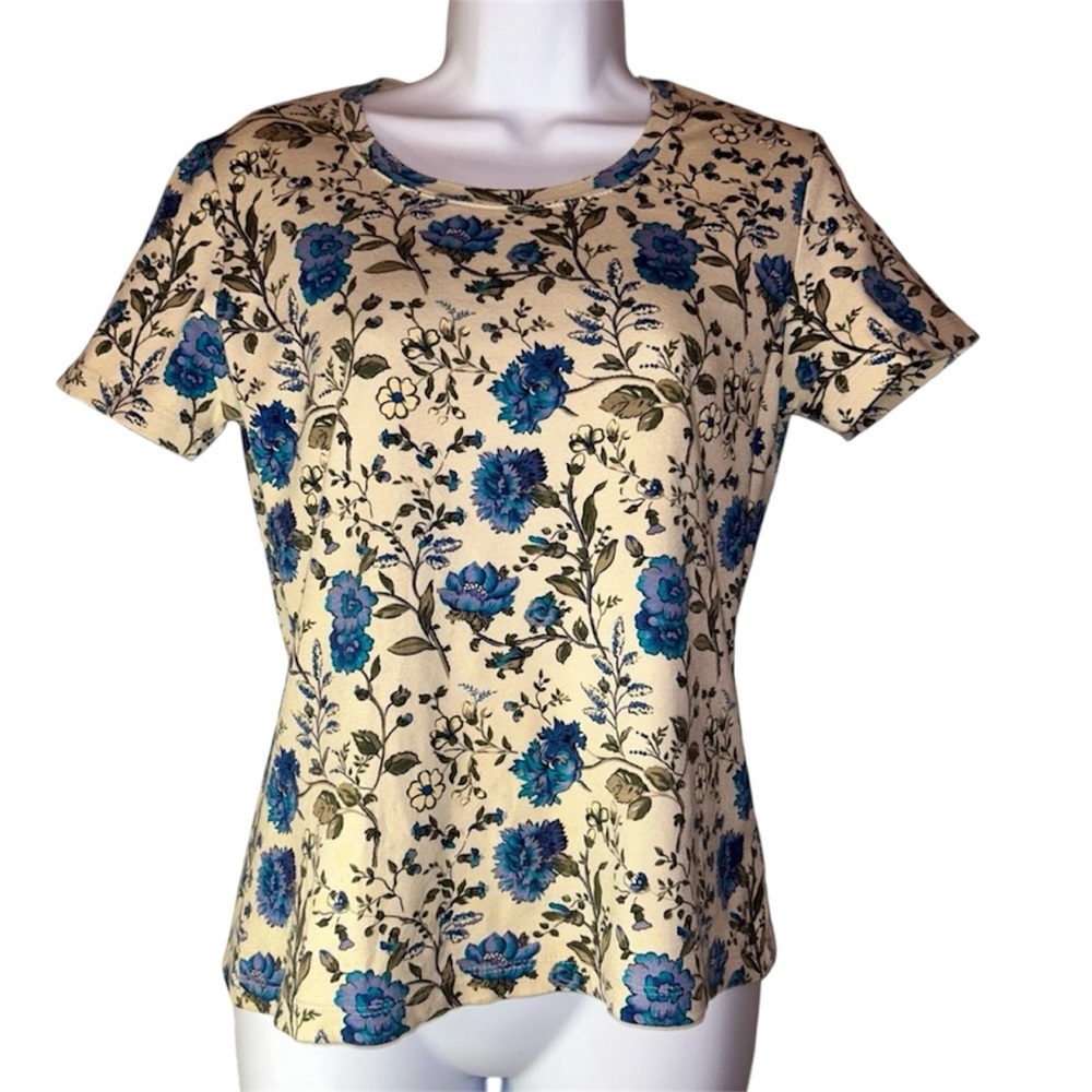 Women’s Vintage white stag Floral Print Women's Top - Blue and Cream size S